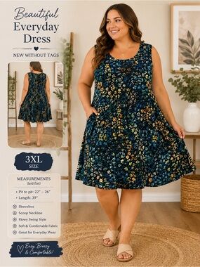 Women’s 3XL Multicolor Abstract Floral Swing Dress Sleeveless NWOT